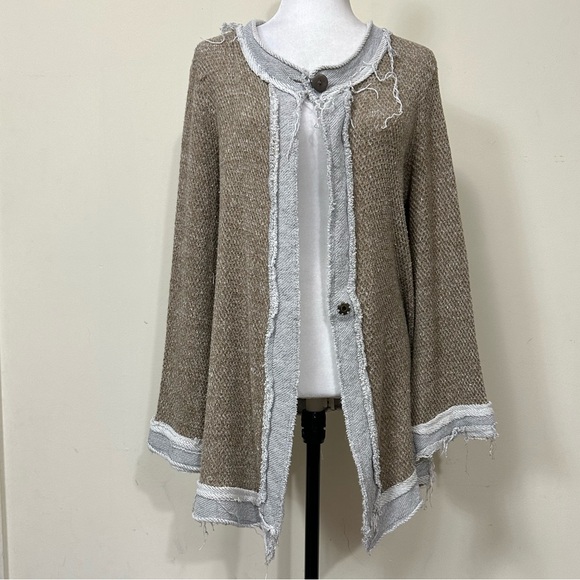 NWOT Pete Cotton Blend Brown Grey Factory Distressed Grunge Wrap Cloak Coat M/L - Picture 8 of 16